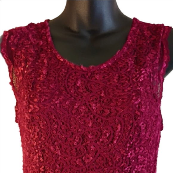 Burgundy Sheen Lace Dress By City Studio. Great Boho Vibes. Size Small. - Picture 3 of 15
